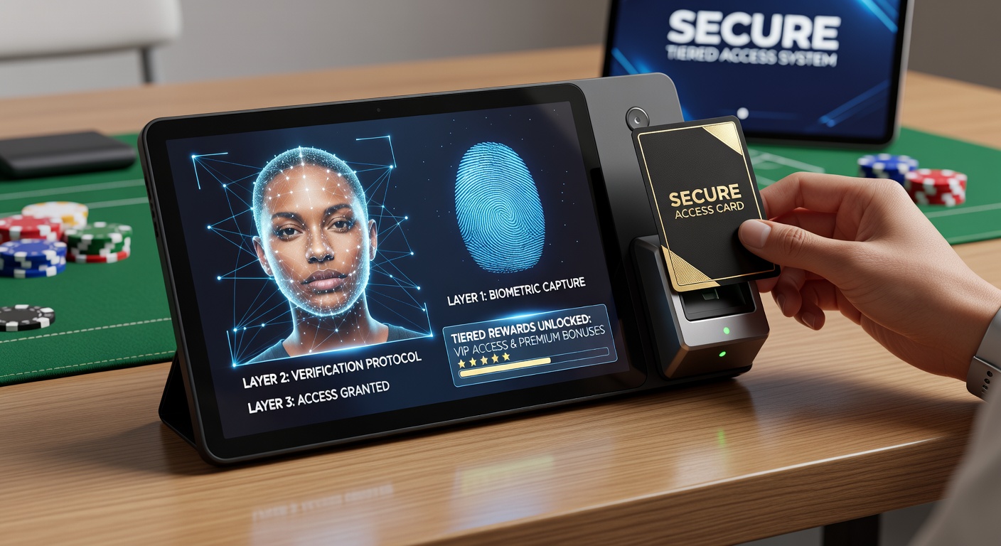 Biometric verification interface on a mobile table game app showing fingerprint and facial recognition layers