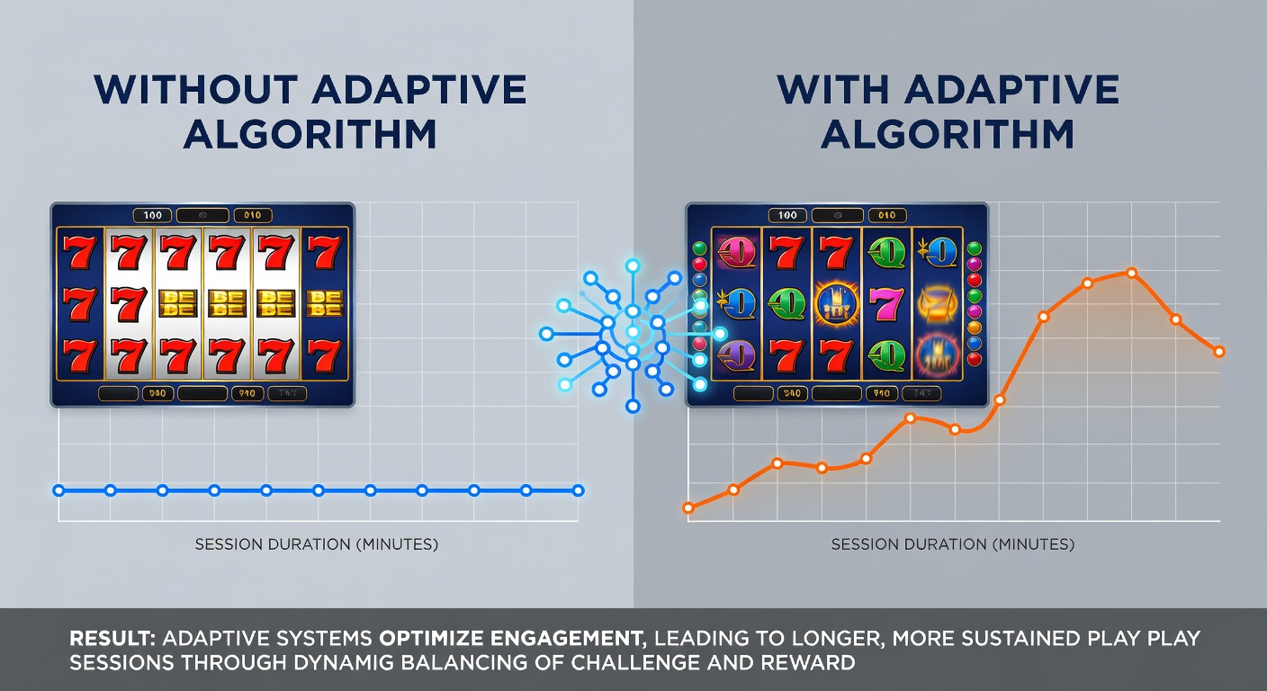 Graph illustrating session duration changes linked to adaptive algorithm triggers in slot machines