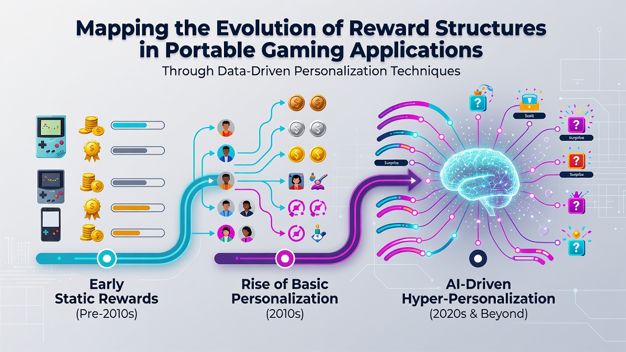 Visualization of reward structure evolution in mobile gaming apps showing data flows and personalization layers