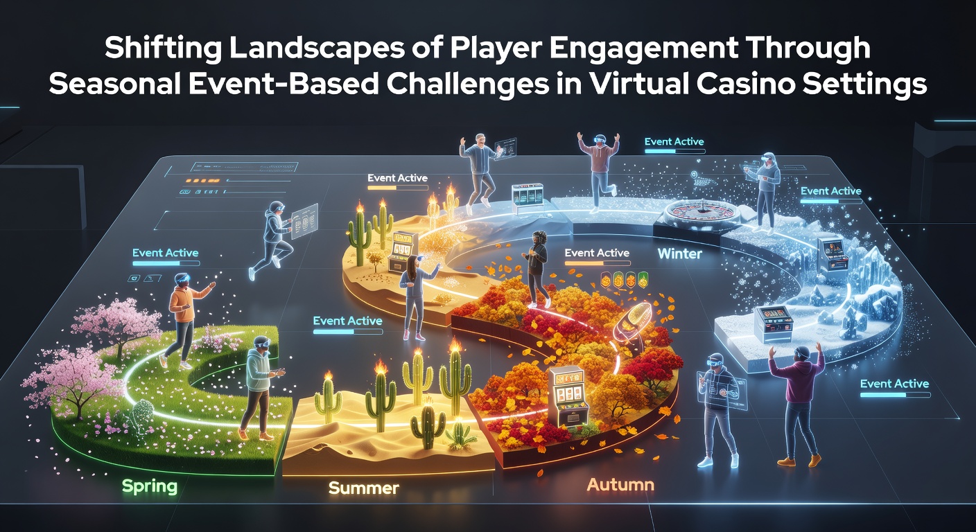 Virtual casino interface displaying seasonal event challenges wth themed graphics and player progress trackers